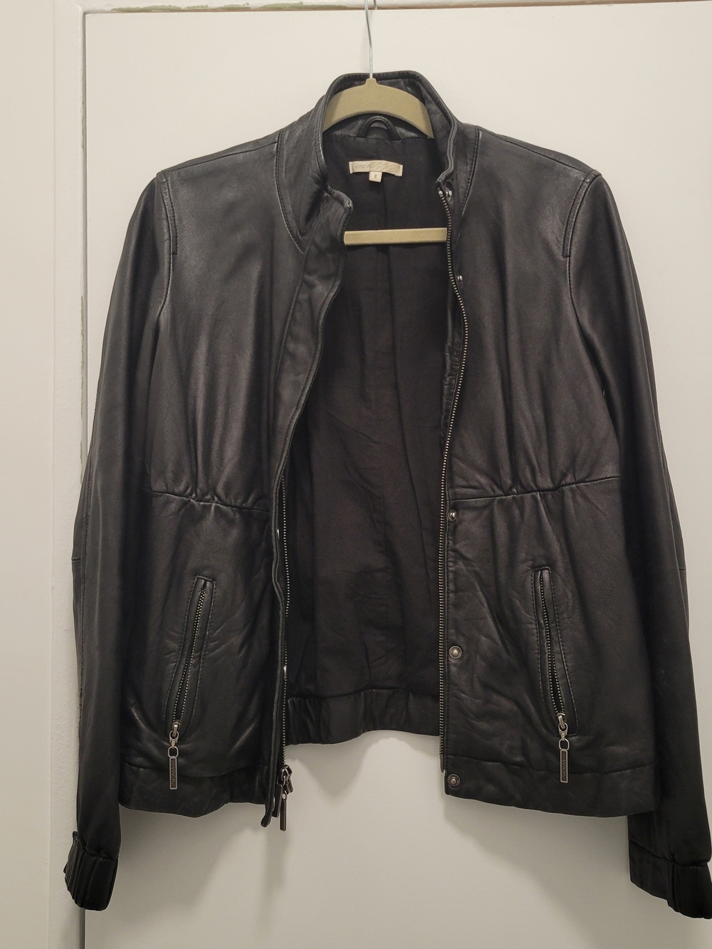 Vince Black Leather Bomber Jacket